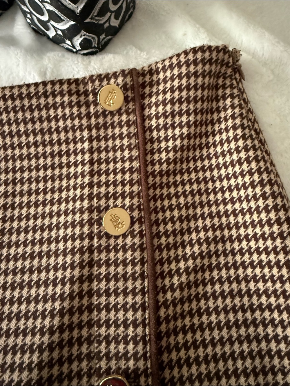 Lauren By Ralph Lauren Black Label Brown Houndstooth Skirt L Large - Picture 4 of 9